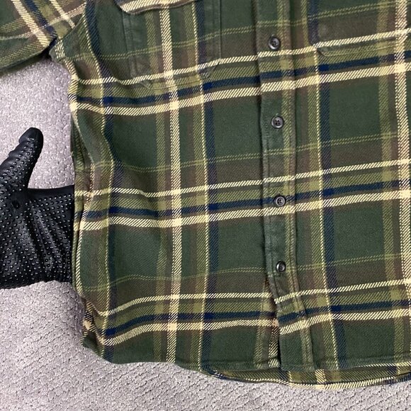 Orvis Flannel Shirt Jacket Shacket Men's Small Green Check Plaid Cotton - Picture 3 of 14